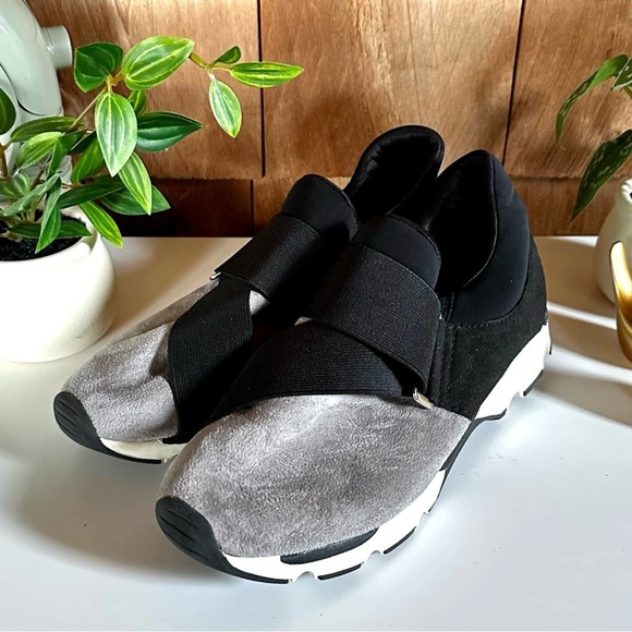 All Black Shoes - All Black Footwear Banded Sneakers Suedelike Soft Elastic Comfortable Gray